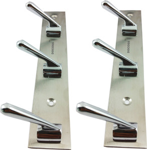 DOCOSS Pack Of 2- 3 Pin Cloth Hanger Wall Hooks For Hanging Key ,Clothes,Towel 3 - Pronged Hook Rail
