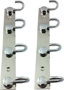 DOCOSS Set Of 2-Button Bathroom 4 Pin Wall Cloth Hanger 4 - Pronged Hook Rail