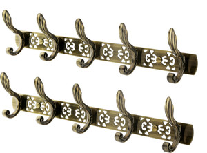 Dolphy Set Of 2 Towel Clothes Wall Hanger 5 - Pronged Hook Rail