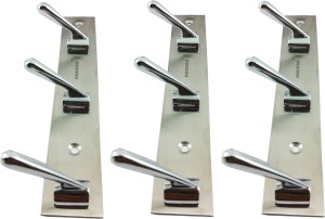 DOCOSS Set Of 3-3 Pin Bathroom Cloth Hanger Wall Hooks For Hanging keys,Clothes,Towel 3 - Pronged Hook Rail