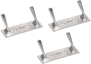 DOCOSS Set Of 3 -Deluxe 2 Pin Bathroom Cloth Hanger Wall Hooks For Hanging keys,Clothes 2 - Pronged Hook Rail