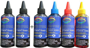 Gocolor Canon Premium Quality Inkjet Compatible Ink 100 ML X 4 Colours + 2 Black Extra (Dye Ink Combo) Single Color Ink