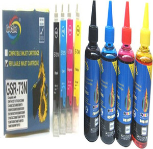 Gocolor 73n Refillable Cartridge Set For Epson prefilled 4*10ml Ink Cartridge with 4*100ml Bottles Dye Multi Color Ink