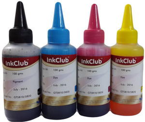 Inkclub 100ml*4 Compatible GT51 & GT52 ink for HP GT5810 & GT5820 printer(cmyk) Multi Color Ink
