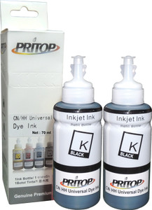 Pritop Universal Black Refill Ink 70 ml*2 bottles for all Canon/ HP ink cartridge with needle and syringe Single Color Ink
