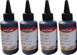 Inkclub Compatible 100ml*4 ink BOTTLES FOR Epson L220, L100,L110,L130,L200,L210,L300,L350,L355,L310,L360,L365,L455,L550,L555,L565,L1300 Printer Single Color Ink