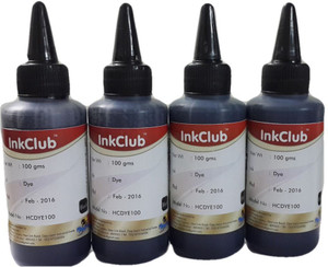 Inkclub 100ml Compatible Black Dye Ink For Hp & Canon Printers(set Of 4 Bottles) Single Color Ink