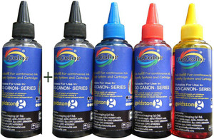Gocolor Canon Premium Quality Inkjet Compatible Ink 100 ML X 4 Colours + 1 Black Extra (Dye Ink Combo) Single Color Ink