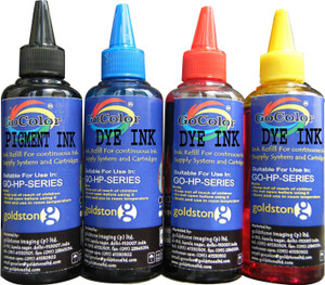 Gocolor HP Premium High Quality Refill Ink Black Pigment & C/M/Y Dye Ink Multi Color Ink