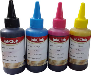 Inkclub 100mlx 4 Compatible Epson L220, L100,L110,L130,L200,L210,L300,L350,L355,L310,L360,L365,L455,L550,L555,L565,L1300 Ink Multi Color Ink
