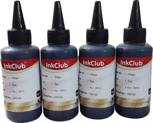Inkclub Compatible Epson Dye Ink 100 ml - Black(Set of 4 bottles) Single Color Ink