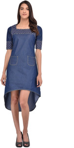Hugo Chavez Women's High Low Blue, White Dress