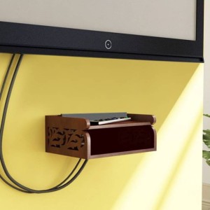 Onlineshoppee Set Top Box Holder cum Remote Organizer Wooden Wall Shelf