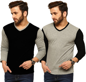 Tripr Solid Men's V-neck Multicolor T-Shirt