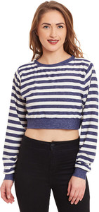 Miss Chase Casual Full Sleeve Striped Women's Blue, White Top