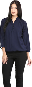 Mayra Party 3/4th Sleeve Solid Women's Blue Top