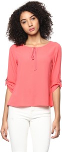 Harpa Casual 3/4th Sleeve Solid Women's Pink Top
