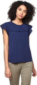 Harpa Casual Short Sleeve Solid Women's Dark Blue Top