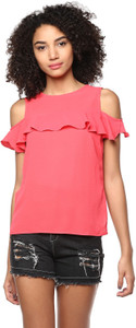 Harpa Casual Short Sleeve Solid Women's Pink Top