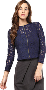 Mayra Party 3/4th Sleeve Solid Women's Blue Top