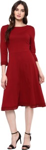 harpa women fit and flare maroon dress GR3841-MAROON