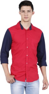 Ojass Men's Self Design Casual Red Shirt
