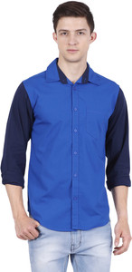 Ojass Men's Self Design Casual Blue Shirt