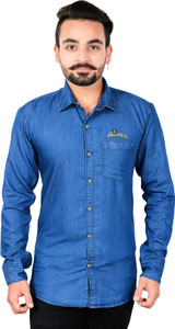 Mangal Men Solid Casual Denim Blue Shirt