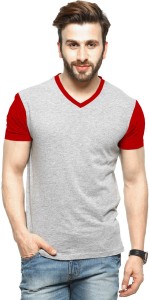 Tripr Solid Men's V-neck Multicolor T-Shirt