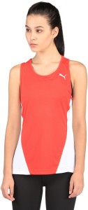puma casual sleeveless solid women red top
