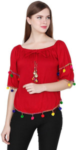 oneOeightdesigns Casual 3/4th Sleeve Solid Women's Red Top