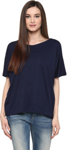 Harpa Casual Short Sleeve Solid Women's Dark Blue Top