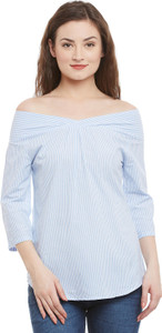 Ruhaan's Casual 3/4th Sleeve Striped Women's Blue, White Top