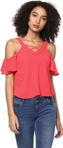 Harpa Casual Short Sleeve Solid Women's Pink Top