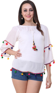 Myshka Casual 3/4th Sleeve Solid Women's Multicolor Top