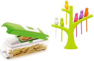 Skykitchen 6pcs bird fruit fork set With Unbreakable 12 in 1 vegetable and fruit Chopper