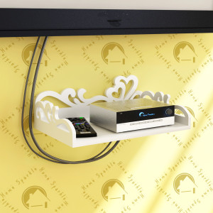 Home Sparkle Carved Set Top Box Holder Wooden Wall Shelf