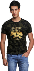 Be-Beu Military Camouflage Men's Round Neck Dark Green T-Shirt