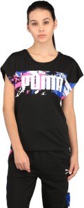 puma printed women round neck multicolor t-shirt 57304601
