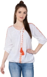 Aania Casual 3/4th Sleeve Embroidered Women's White Top