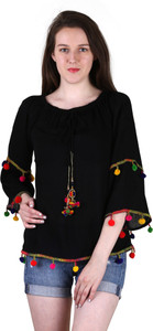 Myshka Casual 3/4th Sleeve Solid Women's Multicolor Top