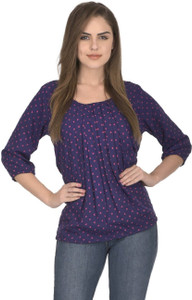 Shivabhi's Casual 3/4th Sleeve Printed Women's Dark Blue Top