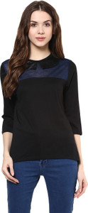 Avoir Envie Casual 3/4th Sleeve Striped Women's Black Top