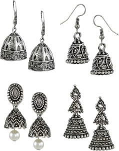 Zaveri Pearls Pack Of Four Finely Detailed Oxidised Zinc Jhumki Earring