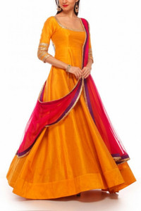 Jenny Faster Art Silk Embroidered Semi-stitched Lehenga Choli Material