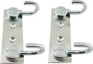 DOCOSS Set Of 2-Button 2 Pin Bathroom Cloth Hanger Wall Robe Hooks Rail For Hanging Keys,Clothes,Towel Steel 2 - Pronged Hook Rail