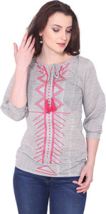 Aania Casual 3/4th Sleeve Embroidered Women's Multicolor Top