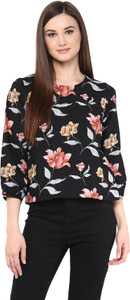Harpa Casual 3/4th Sleeve Printed Women's Black Top