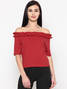 Calgari Casual Short Sleeve Solid Women's Red Top