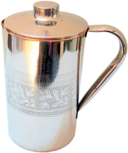 Indian Craft Villa Handmade High Quality Stainless Steel Copper Designer Pitcher Volume 1750 ML With Lid storage drinking Water Restaurant Hotel Ware Home Garden Kitchen Dinning Ware Show Case Home Decorate Gift Item for Good Health Benefits Indian Yoga, Ayurveda Water Jug